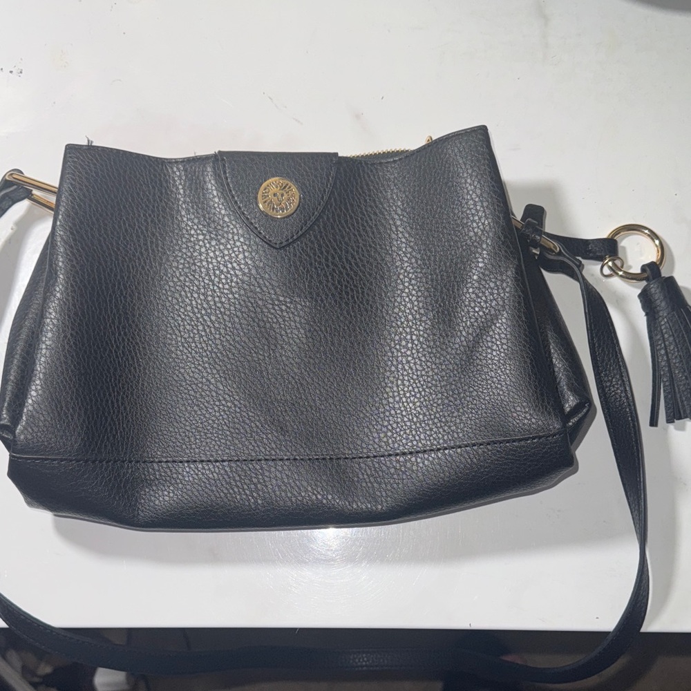 Anne Klein Black Pebble Maya Triple Compartment Crossbody Bag - Picture 10 of 11